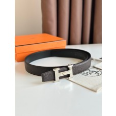 Hermes H Circle Silver Buckle Leather Belt 32MM Chocolate