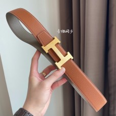 Hermes Men Belt Reversible Calf Belt 38mm Gray Apricot