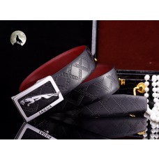 Jaguar Men Embossed Leather Belt Rectangle Buckle 35mm Black Calfskin