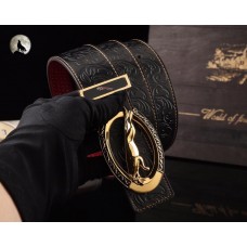 Jaguar Men Embossed Leather Belt Black 40mm Gold Silver Buckle