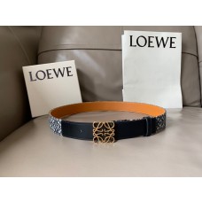 Loewe Unisex Embossed Canvas Calf Belt 32mm Blue Black