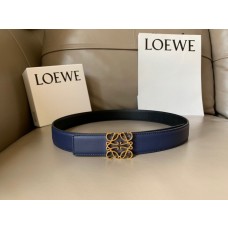Loewe Women Reversible Anagram Leather Belt 32mm Navy Blue