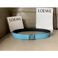 Loewe Women Reversible Anagram Leather Belt 32mm Light Blue