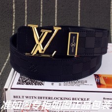 Louis Vuitton Calfskin Men Damier Graphite Belt Black 38mm