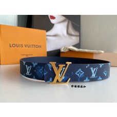 Louis Vuitton Blue Virgil Abloh Navy Monogram Leather Belt M0359 Gold Buckle