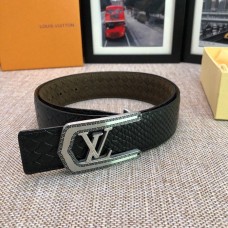 Louis Vuitton Men 38mm Grained Calfskin Leather Belt Steel Buckle Black