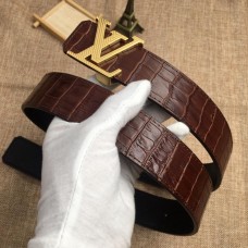 Louis Vuitton Men Crocodile Leather Belt 35mm Black Brown