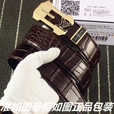 Louis Vuitton Men Crocodile Leather Belt 38mm Calfskin Coffee