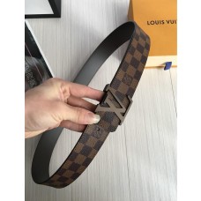 Louis Vuitton Men Damier Graphite Initiales Leather Belt 40mm Brown