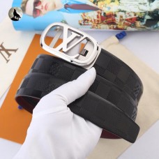 Louis Vuitton Men Damier Graphite Leather Belt 35mm Automatic Buckle