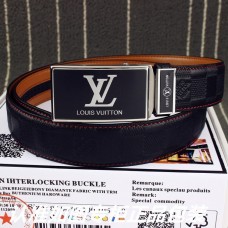  Louis Vuitton Men Damier Graphite Leather Belt 35mm Black Rectangle Buckle