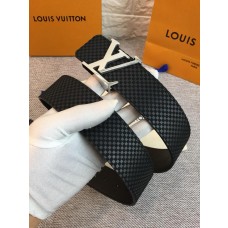 Louis Vuitton Men Damier Graphite Leather Belt LV Logo 40mm