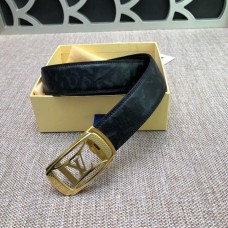 Louis Vuitton Men Embossed Calfskin Leather Belt 35mm Black