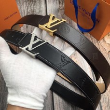 Louis Vuitton Men Embossed Leather Belt 38mm Brown Black