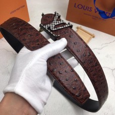 Louis Vuitton Men Grained Calfskin Leather Belt Signature LV Buckle 38mm