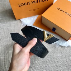 Louis Vuitton Stripe Women Belt 30mm V Logo Black Calfskin