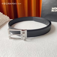 Montblanc Contemporary 35MM Black Reversible Belt Silver Buckle