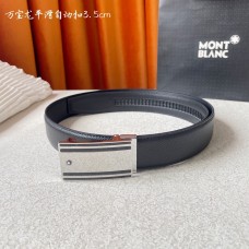 Montblanc Men Embossed Leather Belt 35mm Automatic Metal Buckle