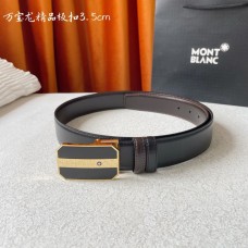Montblanc Men Smooth Calf Leather Belt 35mm Rectangle Buckle Black Brown