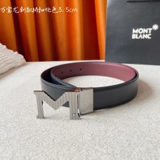 Montblanc Men Calfskin Leather Belt 35mm M Buckle Red Black