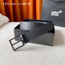 Montblanc Men Calfskin Leather Belt Rectangle Buckle 35mm Black