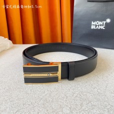 Montblanc Men Smooth Leather Belt Automatic Metal Buckle 35mm Black