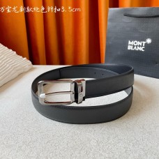 Montblanc Men Stripe Calfskin Leather Belt Rectangle Buckle 35mm