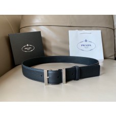 Prada Men Saffiano Leather Belt 40mm Calfskin Metal Buckle Black