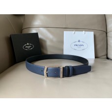 Prada Reversible Men Saffiano Leather Belt 34mm Black Blue