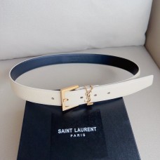 Saint Laurent Monogram Square Buckle Narrow Belt 30mm White