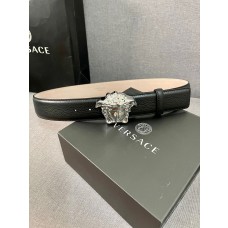 Versace Pebbled Leather Belt 40MM Silver Buckle