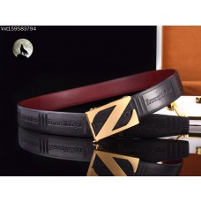 Zegna Men Logo Embossed Calfskin Leather Belt Z Buckle 35mm