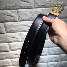 Zegna Men Smooth Calfskin Leather Belt Oval Buckle 35mm All Black