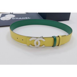 Chanel CC Logo Leather Belt Calfskin Yellow Green
