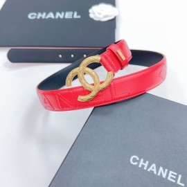 Chanel CC Logo Quilting Leather Belt 30MM Calfskin Red