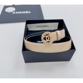 Chanel CC Logo Quilting Leather Belt 30MM Lambskin Apricot