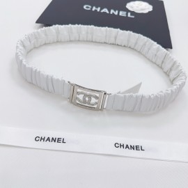 Chanel CC White Elastic Leather Belt Silver Buckle