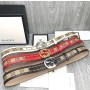 Gucci Canvas Calf Leather Belt Beige 34mm Double G Buckle