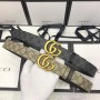 Gucci Signature Leather Belt G Black Beige Doule Use 35mm Gold Buckle